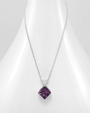 925 Sterling Silver Pendant & Chain Decorated with  Amethyst  Authentic Swarovski Crystal Stone